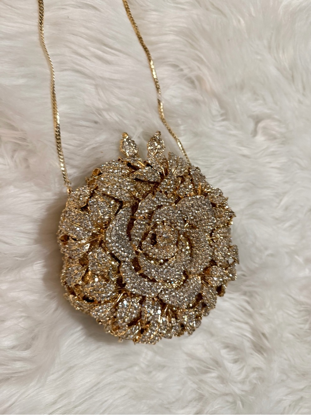 Gold Rhinestone Floral Evening Clutch Crossbody Bag - Picture 6 of 12